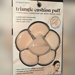 Triangle Cushion Puff Set with Travel Case 7pcs Make Up Velour Sponges New